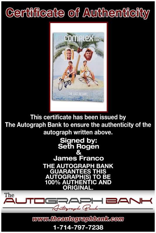 Seth Rogen & James Franco certificate of authenticity from the autograph bank