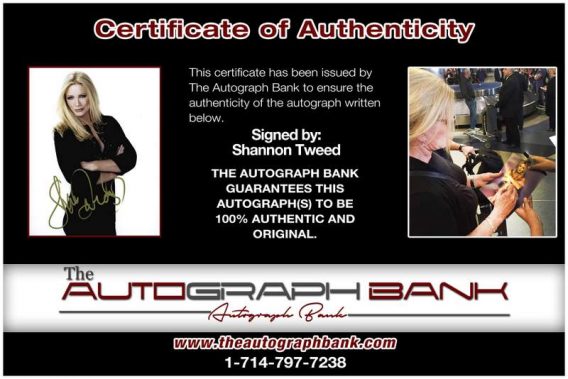 Shannon Tweed certificate of authenticity from the autograph bank