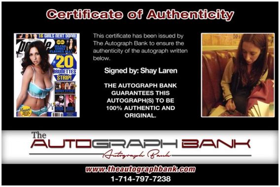 Shay Laren certificate of authenticity from the autograph bank