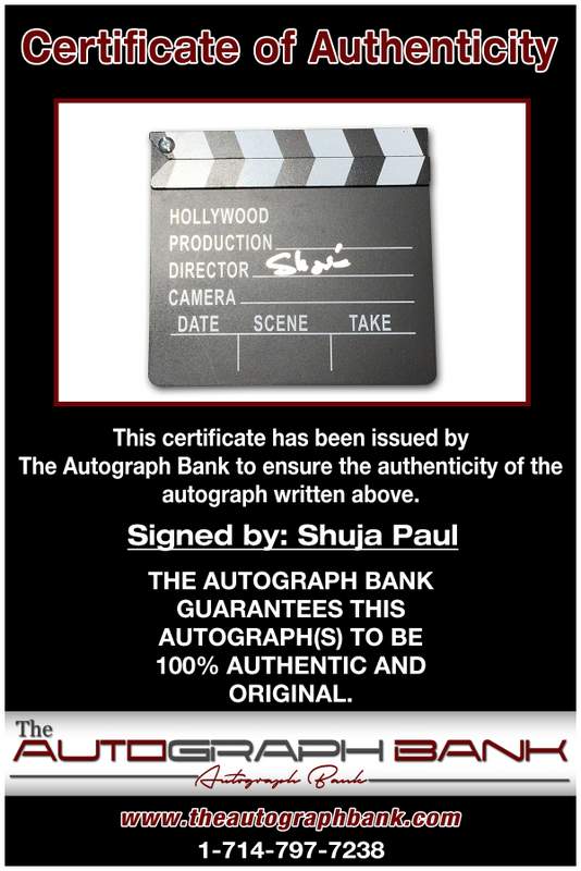 Shuja Paul certificate of authenticity from the autograph bank