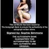 Sophie Simmons certificate of authenticity from the autograph bank