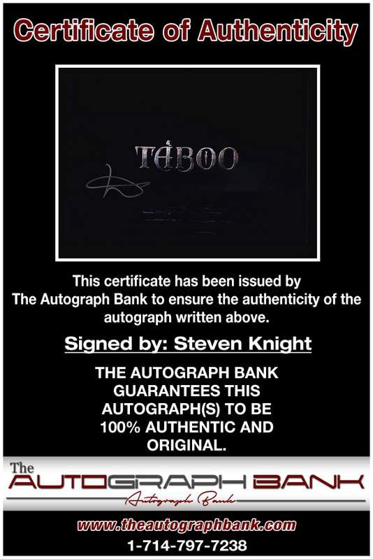 Steven Knight certificate of authenticity from the autograph bank