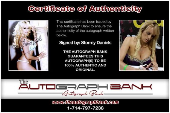 Stormy Daniels certificate of authenticity from the autograph bank