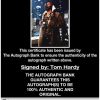 Tom Hardy certificate of authenticity from the autograph bank