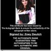 Zoey Deutch certificate of authenticity from the autograph bank