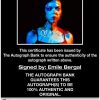 Emily Bergl certificate of authenticity from the autograph bank