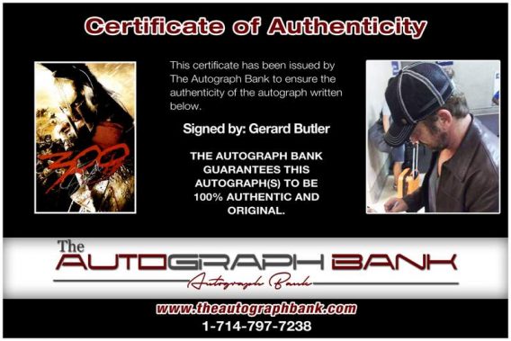 Gerard Butler certificate of authenticity from the autograph bank