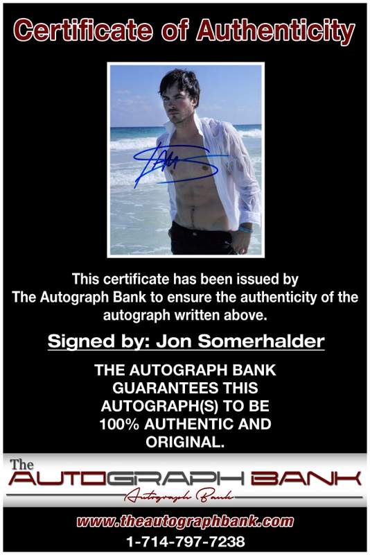 Ian Somerhalder certificate of authenticity from the autograph bank