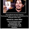 Jason Ritter certificate of authenticity from the autograph bank