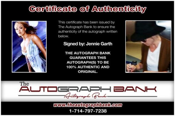 Jennie Garth certificate of authenticity from the autograph bank