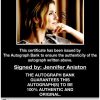 Jennifer Aniston certificate of authenticity from the autograph bank