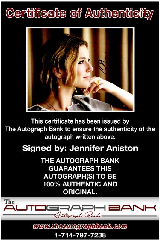 Jennifer Aniston certificate of authenticity from the autograph bank