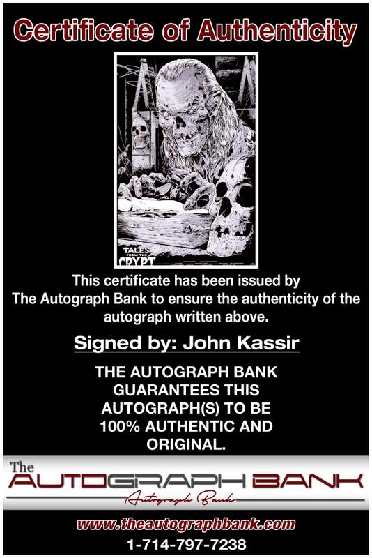 John Kassir certificate of authenticity from the autograph bank