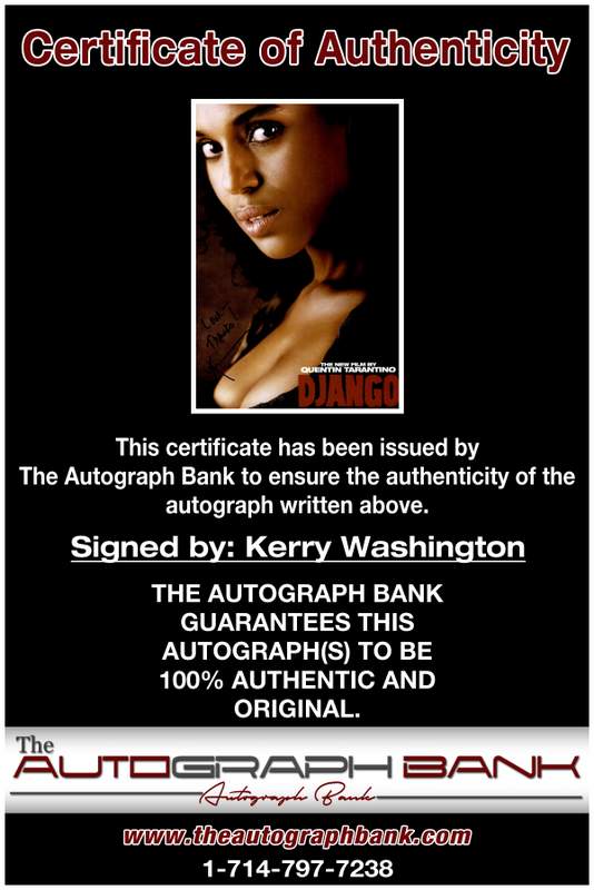 Kerry Washington certificate of authenticity from the autograph bank