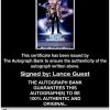 Lance Guest certificate of authenticity from the autograph bank