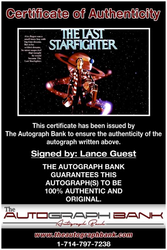 Lance Guest certificate of authenticity from the autograph bank