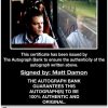 Matt Damon certificate of authenticity from the autograph bank