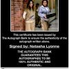 Natasha Lyonne certificate of authenticity from the autograph bank