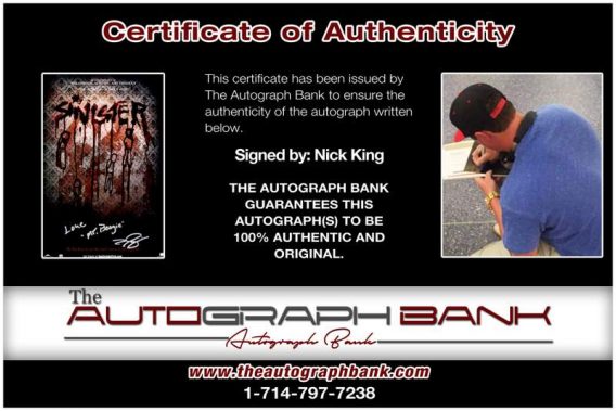 Nicholas King certificate of authenticity from the autograph bank