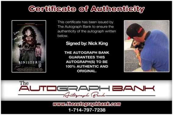 Nicholas King certificate of authenticity from the autograph bank