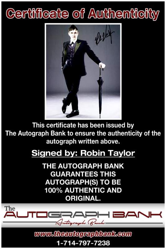 Robin Taylor certificate of authenticity from the autograph bank
