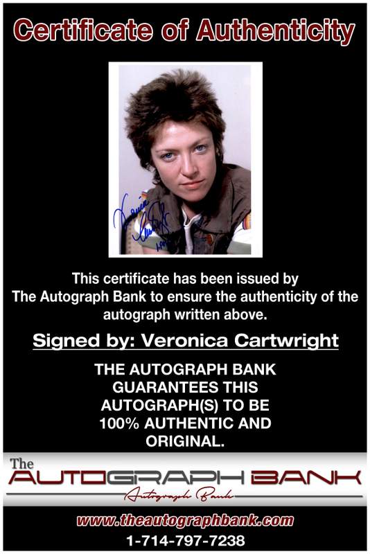 Veronica Cartwright certificate of authenticity from the autograph bank