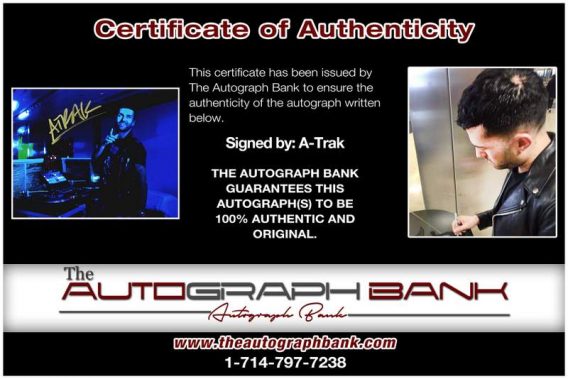 A-Trak certificate of authenticity from the autograph bank