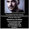 AC Slater certificate of authenticity from the autograph bank