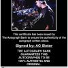 AC Slater certificate of authenticity from the autograph bank