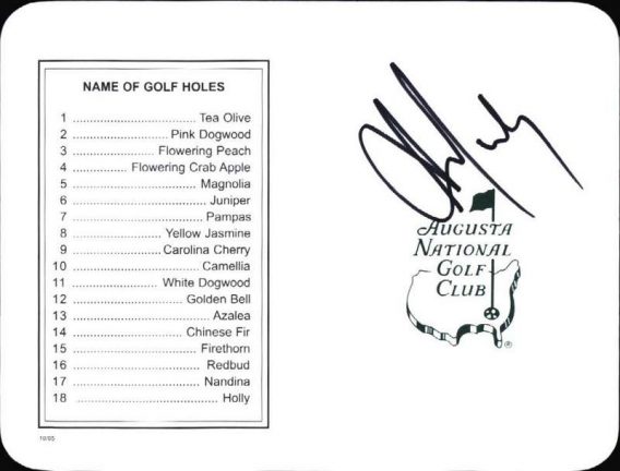 Aaron Baddeley authentic signed Masters Score card