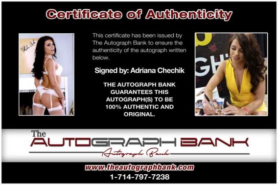 Adriana Chechik certificate of authenticity from the autograph bank