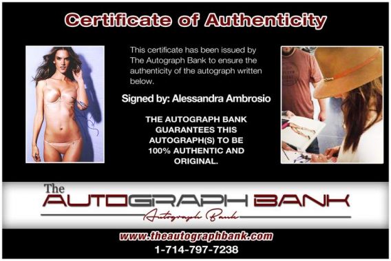 Alessandra Ambrosio certificate of authenticity from the autograph bank