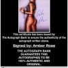 Amber Rose certificate of authenticity from the autograph bank