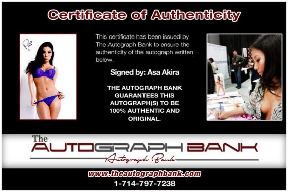 Asa Akira certificate of authenticity from the autograph bank