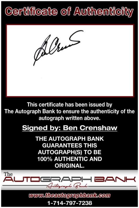 Ben Crenshaw certificate of authenticity from the autograph bank