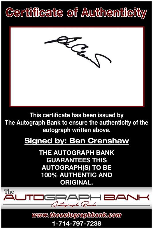 Ben Crenshaw certificate of authenticity from the autograph bank