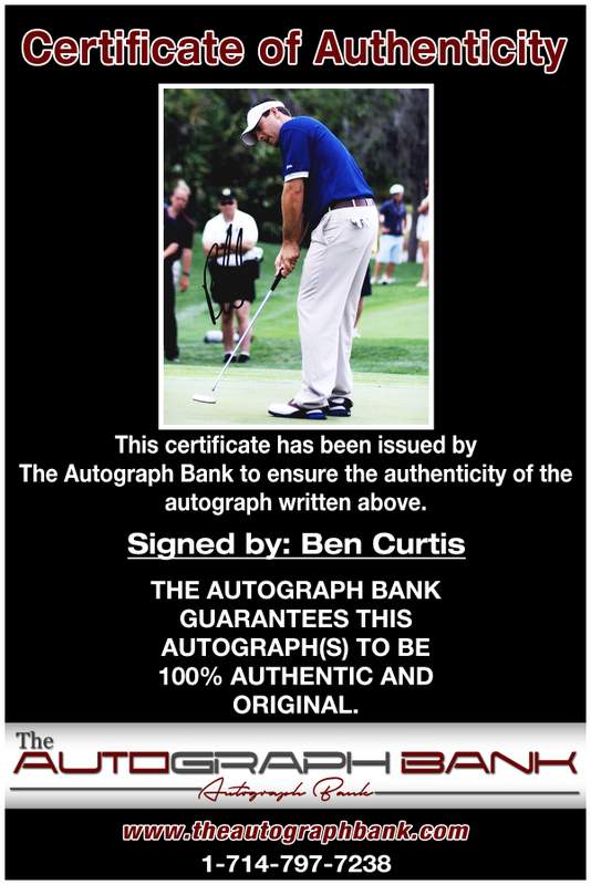 Ben Curtis certificate of authenticity from the autograph bank