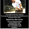 Ben Curtis certificate of authenticity from the autograph bank
