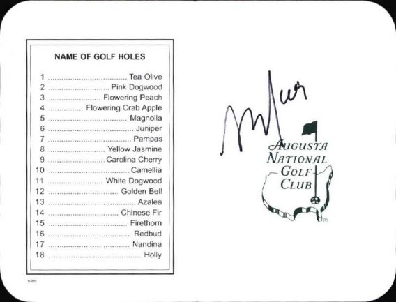 Billy Mayfair authentic signed Masters Score card