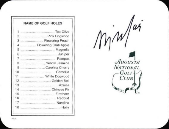Billy Mayfair authentic signed Masters Score card