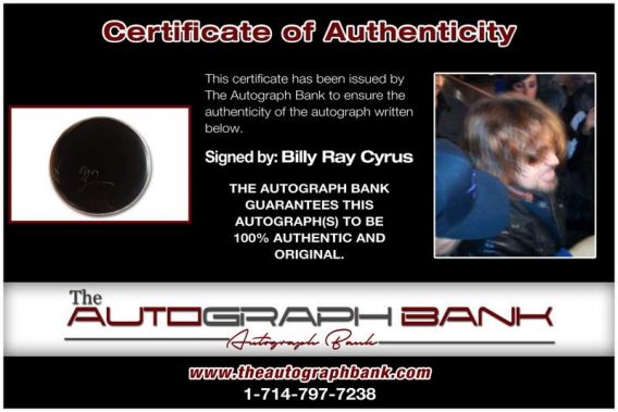 Billy Ray Cyrus certificate of authenticity from the autograph bank