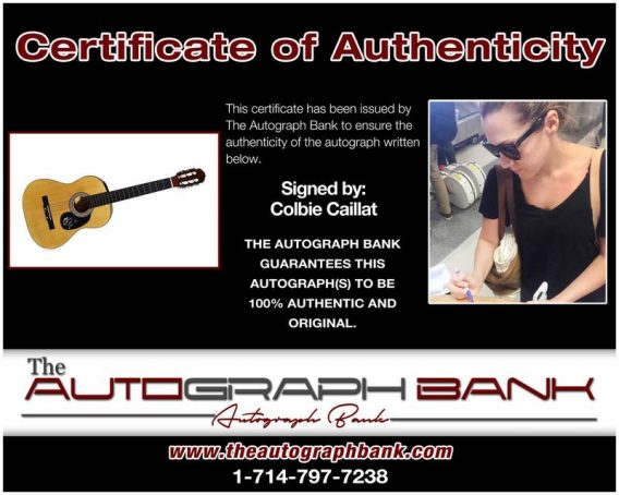 Colbie Caillat certificate of authenticity from the autograph bank