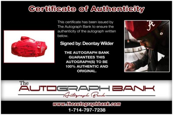 Deontay Wilder certificate of authenticity from the autograph bank