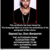 Don Benjamin certificate of authenticity from the autograph bank
