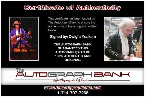 Dwight Yoakam certificate of authenticity from the autograph bank