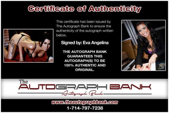 Eva Angelina certificate of authenticity from the autograph bank