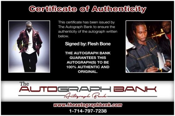 Flesh-n-Bone certificate of authenticity from the autograph bank