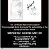George Mcneill certificate of authenticity from the autograph bank