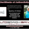 J. B. Holmes certificate of authenticity from the autograph bank