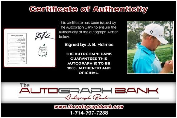 J. B. Holmes certificate of authenticity from the autograph bank